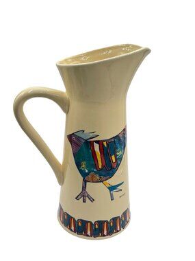 Geometric Bird And Borders Ceramic Tall Pitcher By Hannah